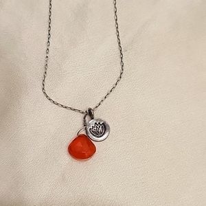 Carnelian Silver Necklace w Lotus Charm